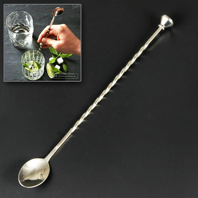 304 Stainless Steel Mixing Spoon with a convenient strainer on the tail end Bar Cocktail Shaker