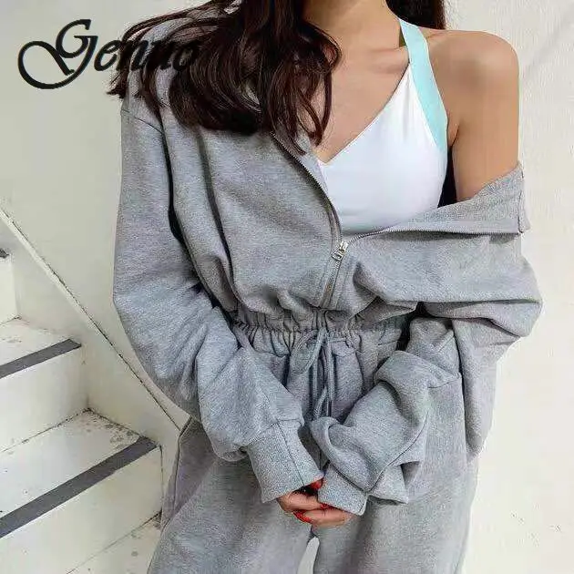 2019 Spring Casual Black White Grey Color Women Jumpsuit Do Exercise Elastic Waist Female Playsuit 2019 Spring Casual Black White Grey Color Women Jumpsuit Do Exercise Elastic Waist Female Playsuit
