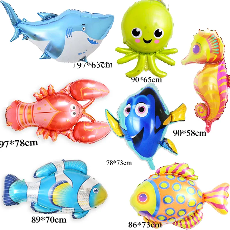 

1pc large size fish foil balloons shark clown fish nemo dory helium balloons for kid birthday party balloon