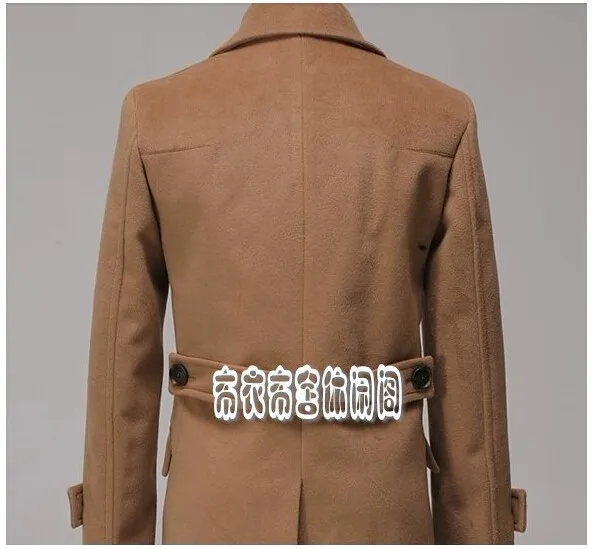 Хаки новое зимнее двубортное шерстяное пальто мужское молодежное облегающее Мужское полупальто шерстяное модное красивое пальто кашемировое S-3XL