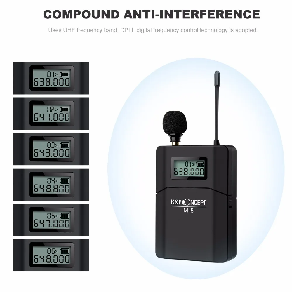 K& F концепция 70M камера Microfono беспроводной микрофон петличный приемник+ передатчик запись радио Низкий уровень шума DSLR микрофон