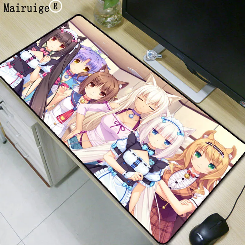 

Mairuige Anime Cat Girl Large Gaming Mouse Pad Gamer Lock Edge Keyboard Mouse Mat Gaming Desk Mousepad for CS GO LOL Dota Game