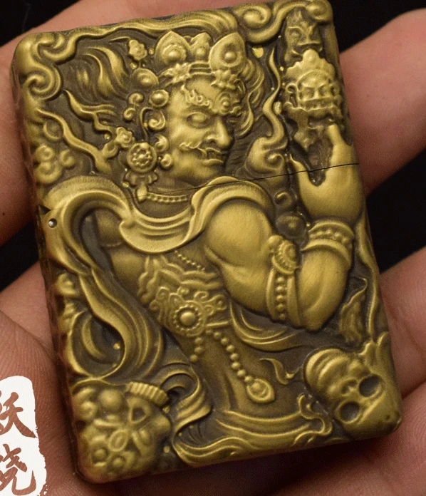 

HG Thickened shield Brass Buddhist Hell King double sided relief lighter