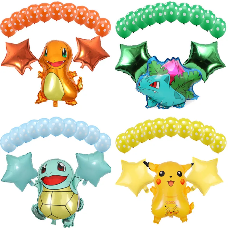 Us 224 30 Off13pcslot Cartoon Pokemon Pikachu Jenny Turtle Foil Balloons Birthday Party Decorations With Dot Latex Lots Balloon Kid Toys In