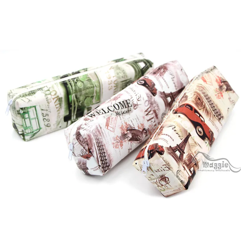 

1 PC Vintage Metro Eiffel Tower Cars Printed Pen Pencil Case Brush Bag Organizer Pouch Pencil Bag School and Office Stationery