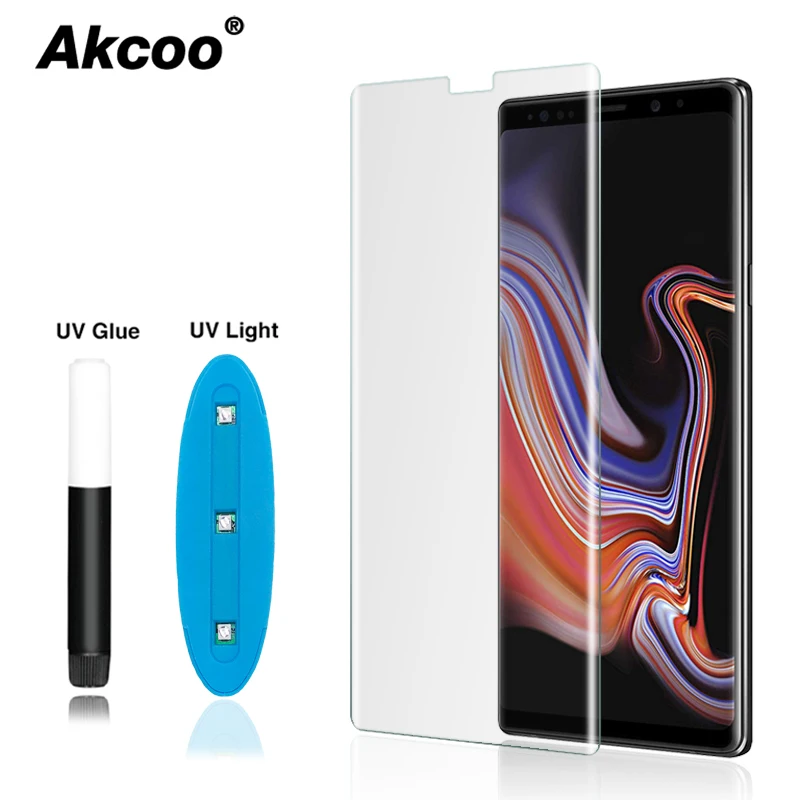 Akcoo S8 full glue glass screen protector with UV liquid full adhesive for Samsung Galaxy S9 Plus Note 8 Note 9 tempered glass