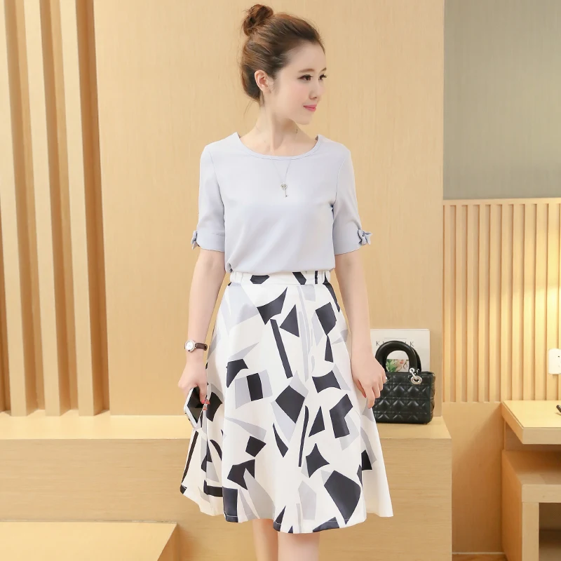 2017 Korean New Summer Women Sets Casual Solid Color Crop Top And Midi Skirt Two Piece Set