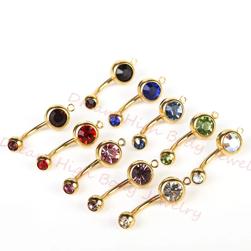

Golden Belly Bar Crystal Navel Button Ring with O ring for Pendant Dangle Gem Color Vacuum Plating Titanium multicolour Fancy