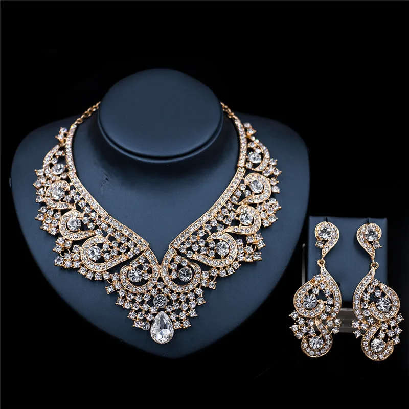 

2017 High Quality Wedding Jewelry Sets Bridal Women Gold Necklace Earrings Jewelry Set For Women Party Accessories LF-G31