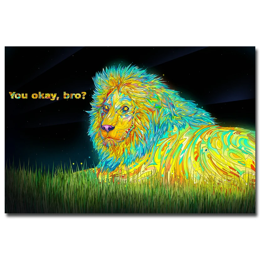 

NICOLESHENTING Psychedelic Trippy Lion Art Silk Fabric Poster Print Abstract Wall Picture For Living Room Decor 019