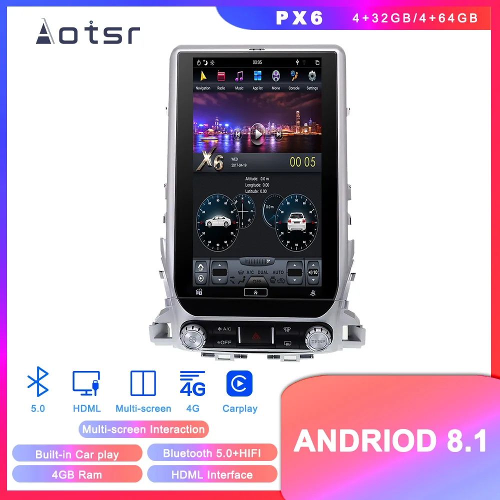

13.6'' Tesla style Android 8.1 GPS Navigation Car DVD Player For Toyota Land Cruiser LC200 2016+ Auto radio stereo multimedia 64