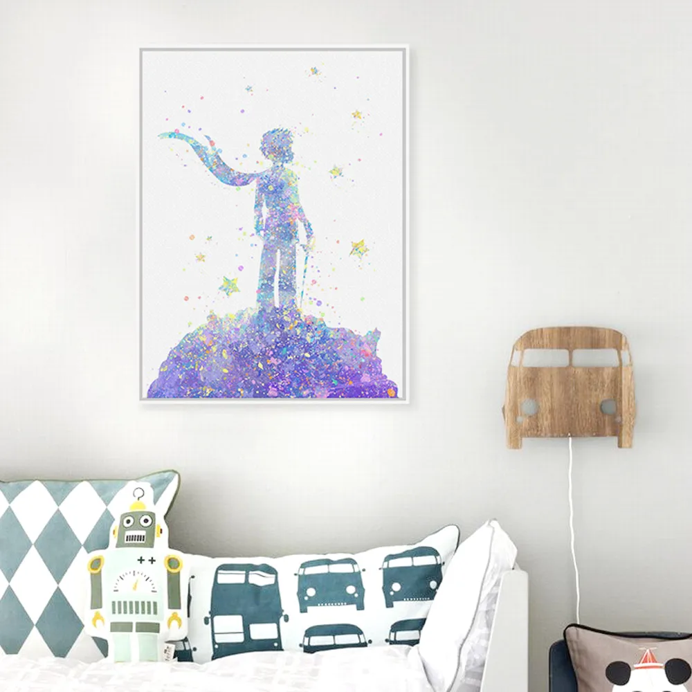 

Watercolor Little Prince Pop Modern Movie Art Print Poster Abstract Wall Picture Canvas Painting Boy Kids Room Decor