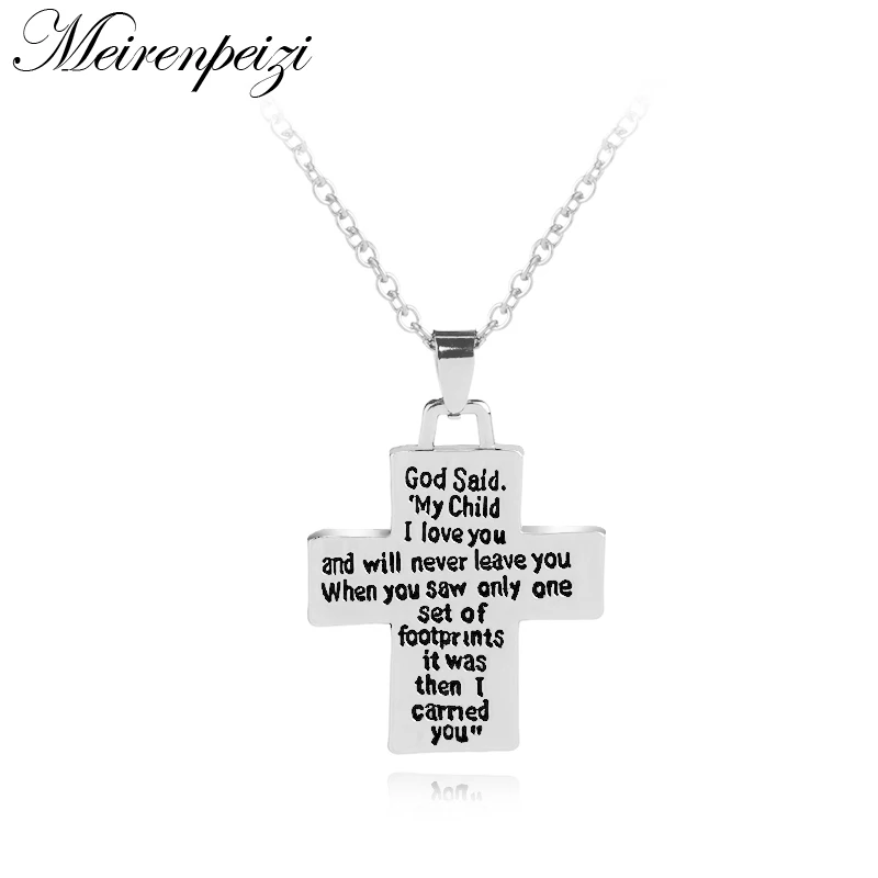 

Foot print Christian Jesus Cross Faith Necklace Engraved Bible Letter Pendant Religious Jewelry