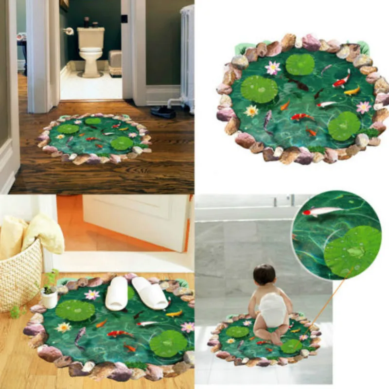 

3D Effect Carp Pond Waterproof Bathroom Floor Decal Removable Wall Sticker Decor
