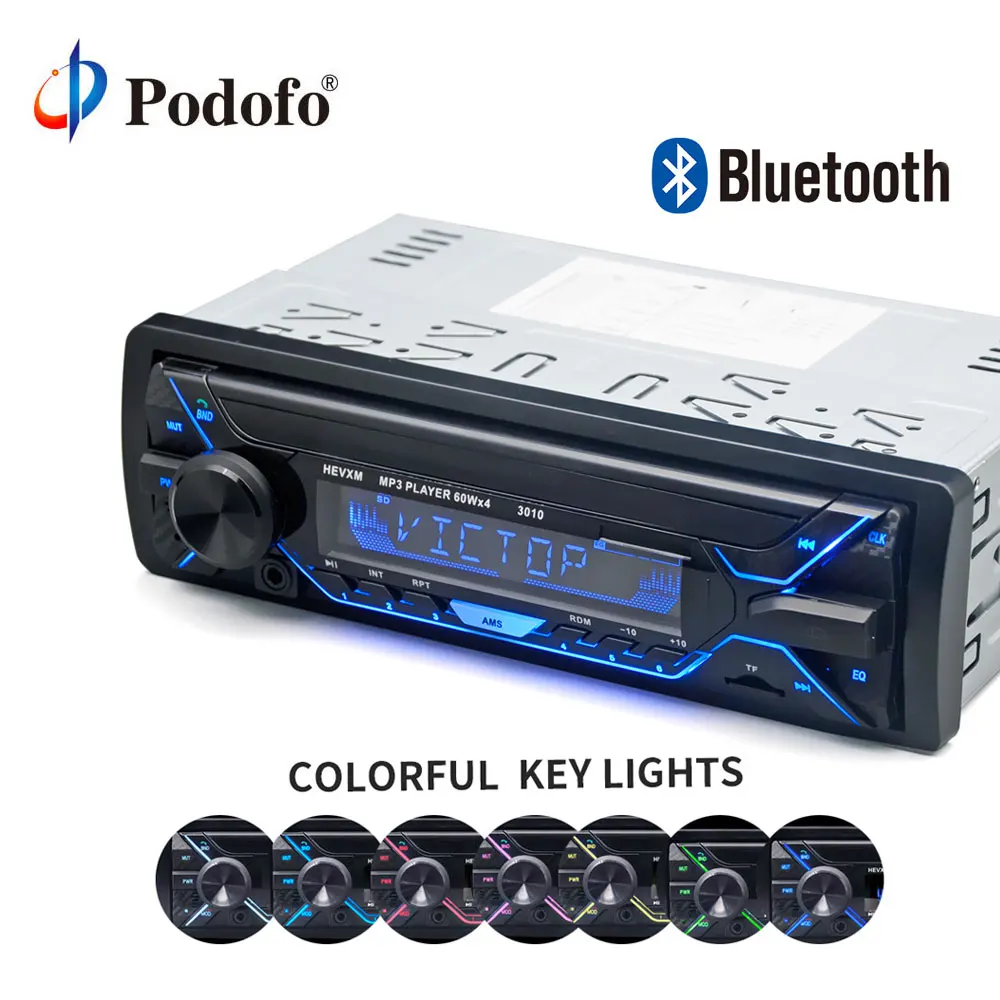 

Podofo 12V Car audio stereo Car Radio Bluetooth Phone AUX-IN MP3/FM/USB/1Din/remote control In-dash Hands-free Call Audio player