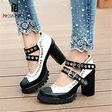 Prova Perfetto/женские туфли-лодочки на платформе; Цвет черный, белый; женские летние ботинки на высоком каблуке с заклепками, шипами и ремешками на шпильках; женская обувь