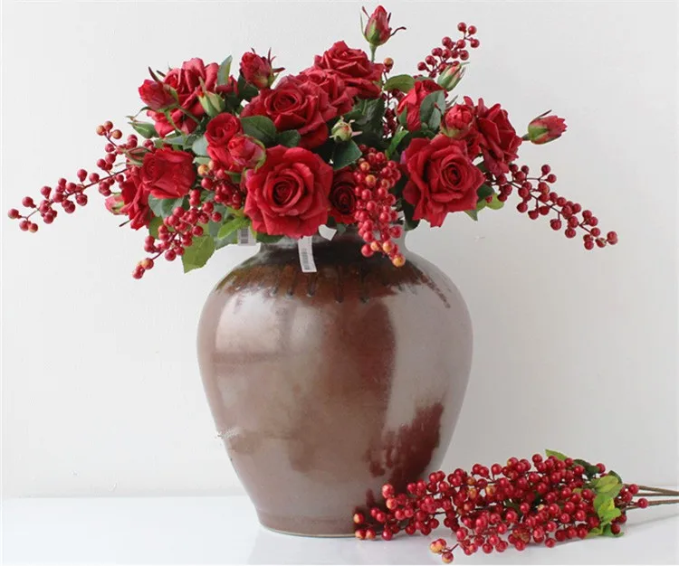 Artificial Latex rose Flowers for Wedding Two Heads Real Touch Flower rose Home decorations Wedding Party bouquet supplies (25)