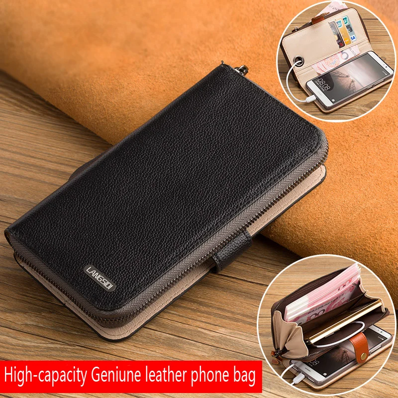

LANGSIDI Multifunction Genuine Leather Flip wallet for Oneplus 7 pro case one plus 6t Luxury Women Cards Slots Stand Phone Bags