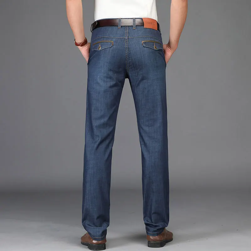 Spring Summer JEEP Brand Cotton Jeans Elastic Men's Casual Full Length Retro Jeans Cotton Pants Fashion Lightweight Trousers 44 (30)