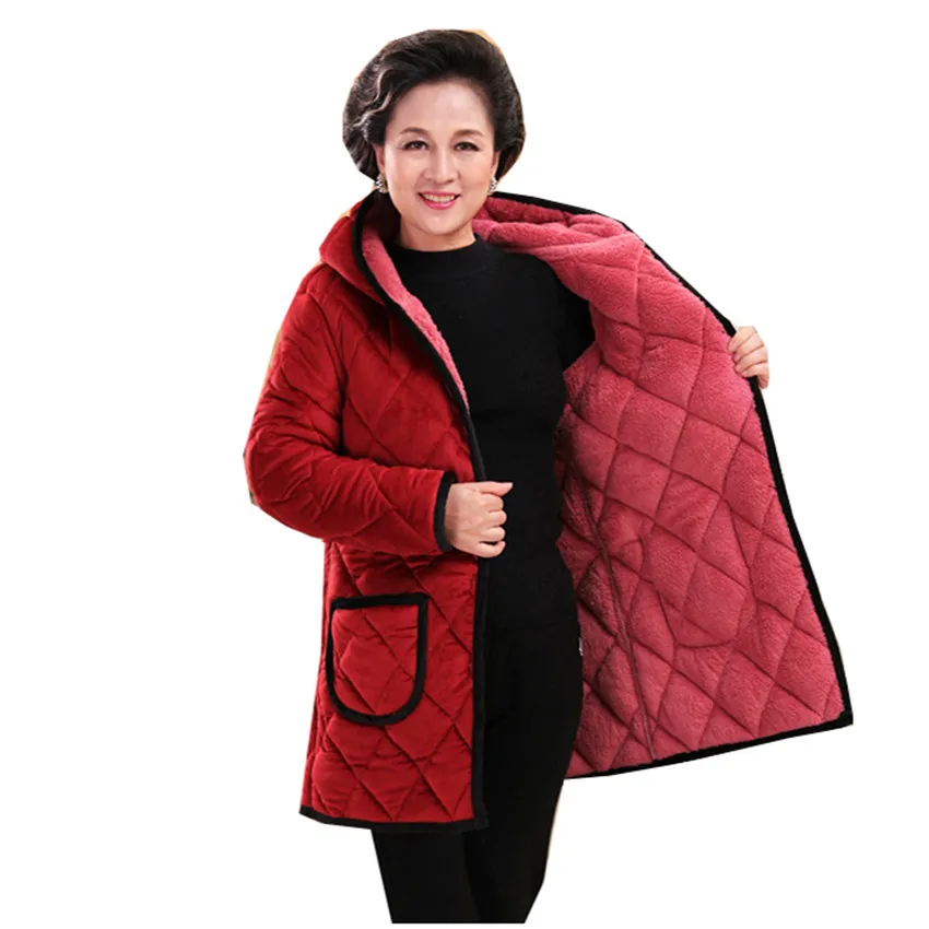 

Gowyimmes Big size women long sleeve cotton coat gold velvet print jacket parkas for mother wool liner coat Winter jacket PD208