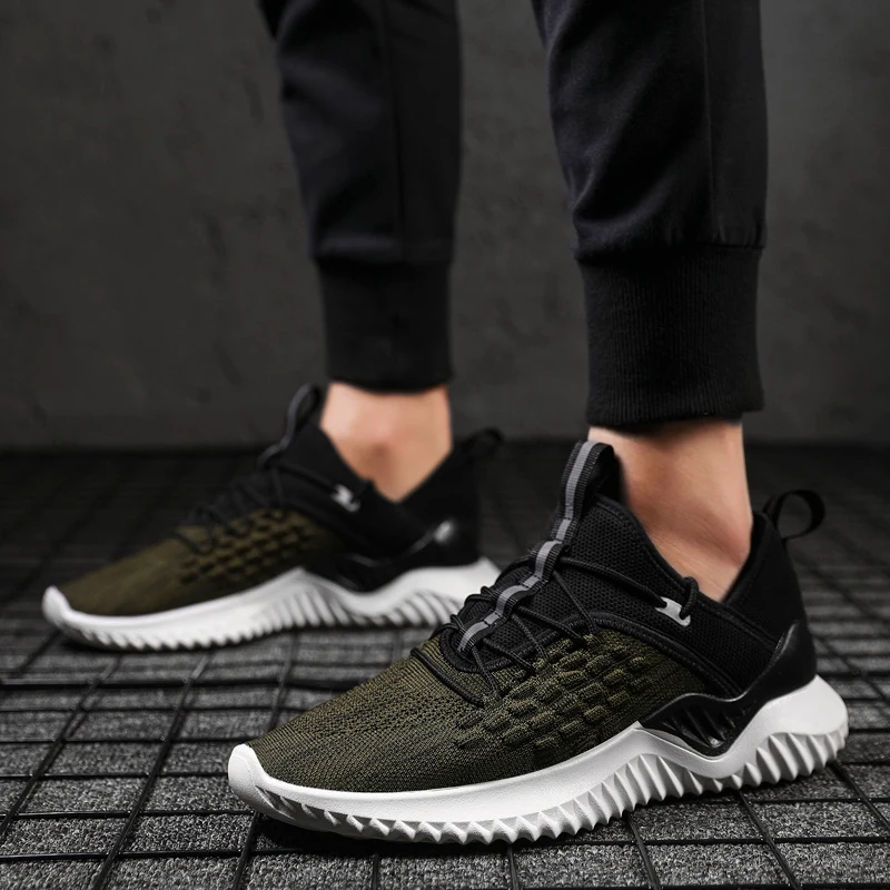 Hemmyi Mens Sneakers Casual Flyknit Breathable Trainers Lace-Up Tenis Masculino Adulto Spring/Autumn New Products Black Shoes