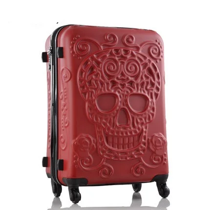 Путешествия пояс золотой зуб Skull19/24/28 inch размер очень большой объем ПК скользящий Чемодан Spinner бренд дорожного чемодана - Цвет: Красный