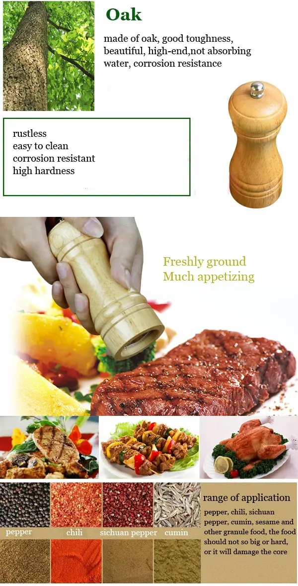 Wooden Oak Manual Pepper Salt Mill Grinder Spice Pepper Salt Mill Kitchen Seasoning Tool
