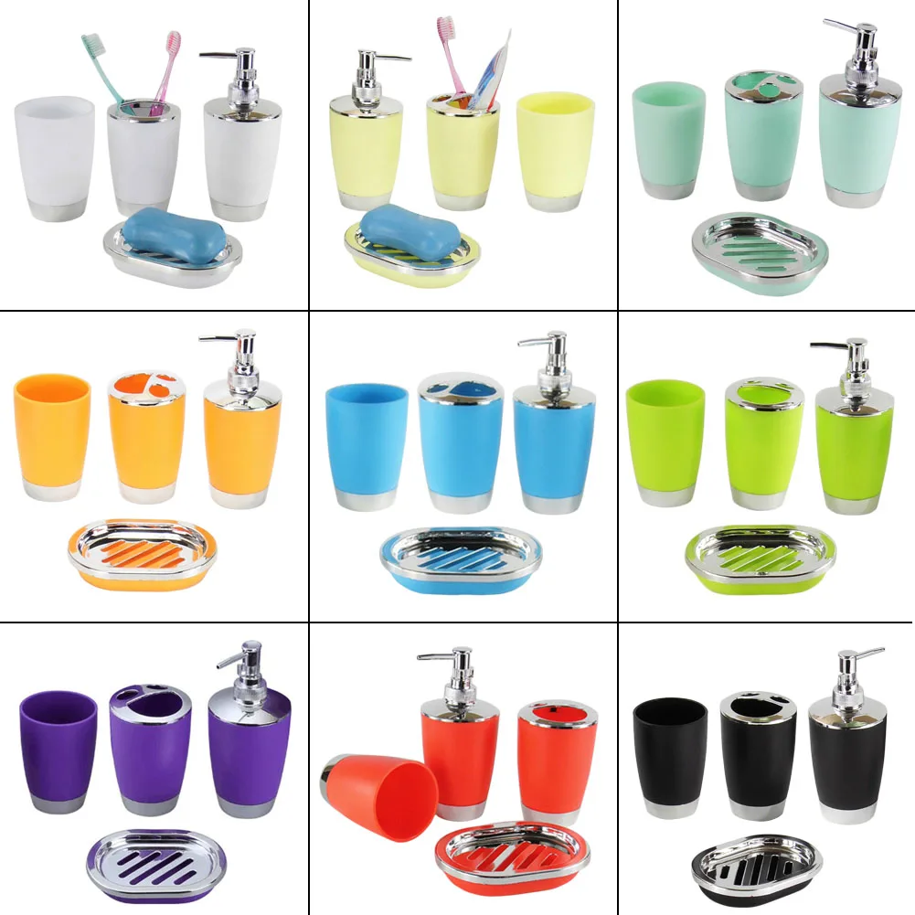4 Pcs/Set Bathroom Accessories Sets Plastic Shampoo Press Bottle Wash Gargle Cup Toothbrush Holder Soap Dish Bath Accessories