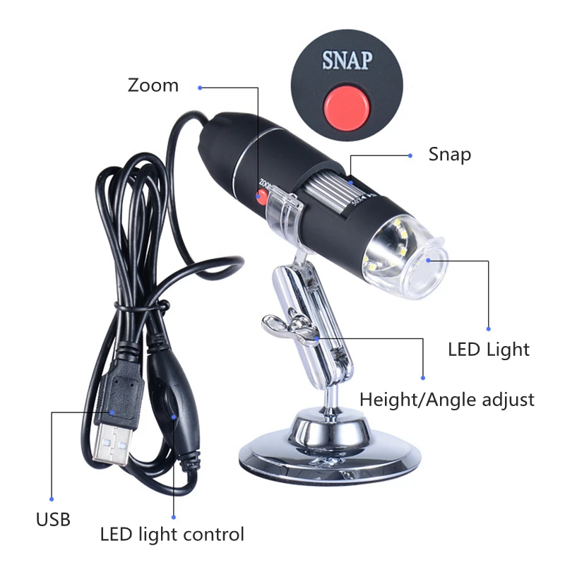 

Digital Microscopes 6 LEDs USB Microscope 1000X 1600X Zoom Snap Function 640x480 Stereo Microscope