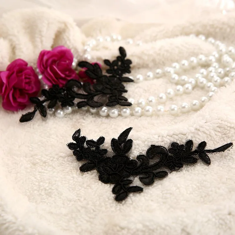 

10PC 13*7.5cm Wedding Dresses Small Lace Applique DIY Accessories Embroidery White Black Lace Applique