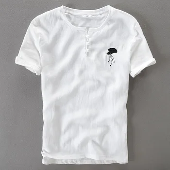 

New Fashion Brand Tshirt Mens Korean Cotton linen Tops Streetwear Trending Solid Color short Sleeve Boyfriend Gift T-Shirt