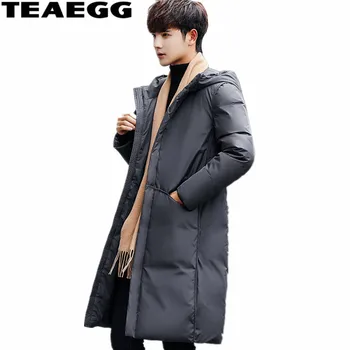

TEAEGG Gray Long Thick Winter Jacket Men 2020 Casual White Duck Down Jacket Men Hood Parkas Homme Men's Clothing Outwear AL364
