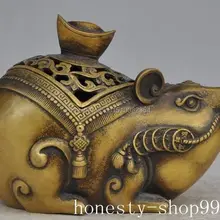 " Китайский Фэн-шуй Бронзовый зодиак год Крысы Статуя Богатство курильница Курильница