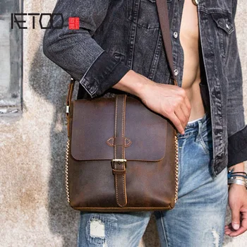 

AETOO Handmade old men's bag crazy horse leather shoulder bag retro leather men's casual small bag first layer leather messenger