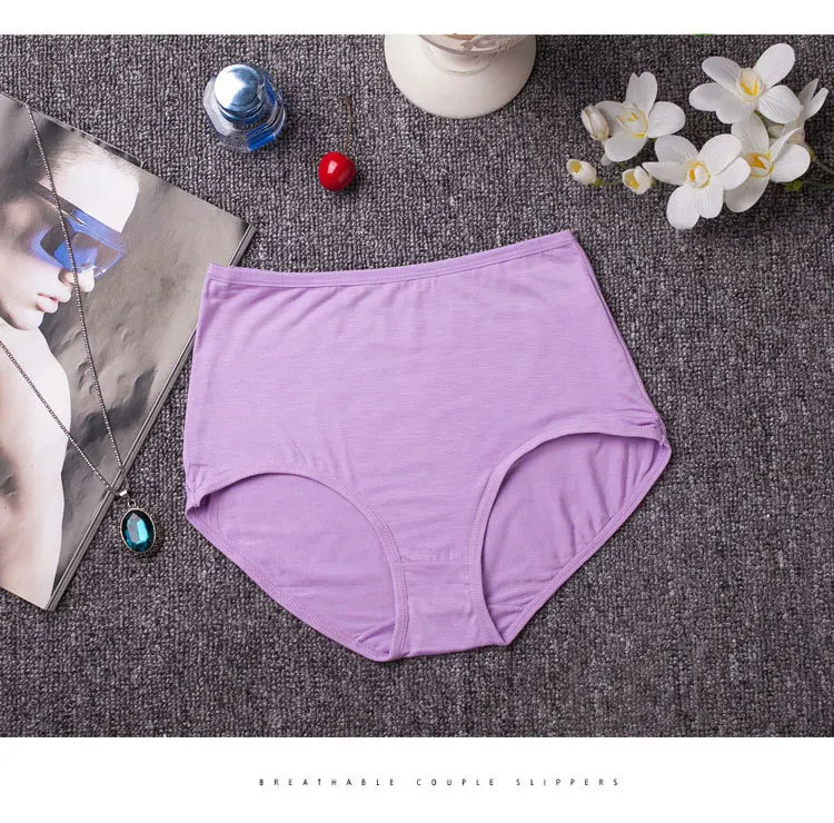 3PCS Plus Size M-XXL Women's Cotton Underwear High Waist Sexy Panties for Women Bamboo Fiber Briefs Seamless Lingreie Intimates (11)