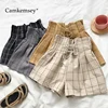 CamKemsey Japanese Harajuku Retro Plaid Summer Shorts Women 2019 Fashion Lace Up High Waist Wide Leg Shorts Girls Hot Shorts 1