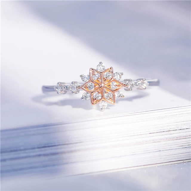 Fashion Snowflake Ring Double Color Engagement Wedding Gift With Austrian Crystals Zircon Full Sizes Chic Delicate Jewelry Z4