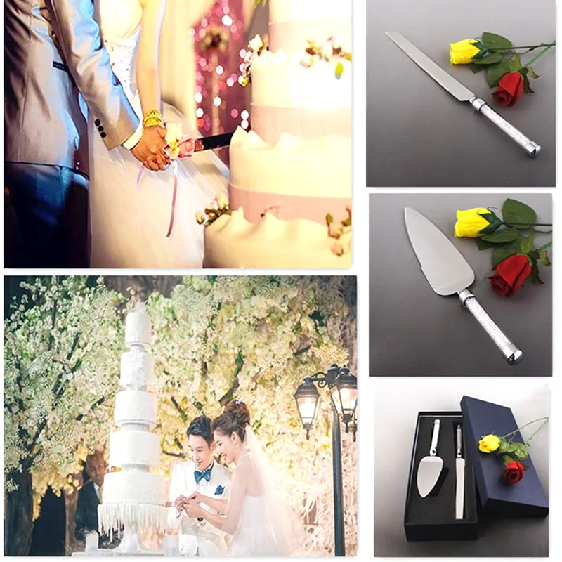 

Personalized Stainless Steel Wedding Cake Knife Server Set Wedding Cake Serving Set with Crystal Handles for Wedding Party Decor