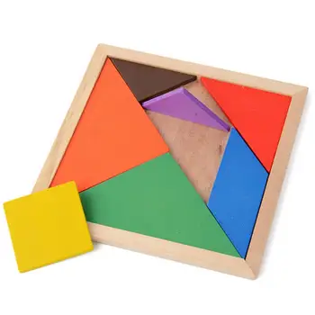 

OCDAY Wooden Tangram 7 Piece Jigsaw Puzzle Colorful Square IQ Game Brain Teaser Intelligent Educational Funny Toy for Kid