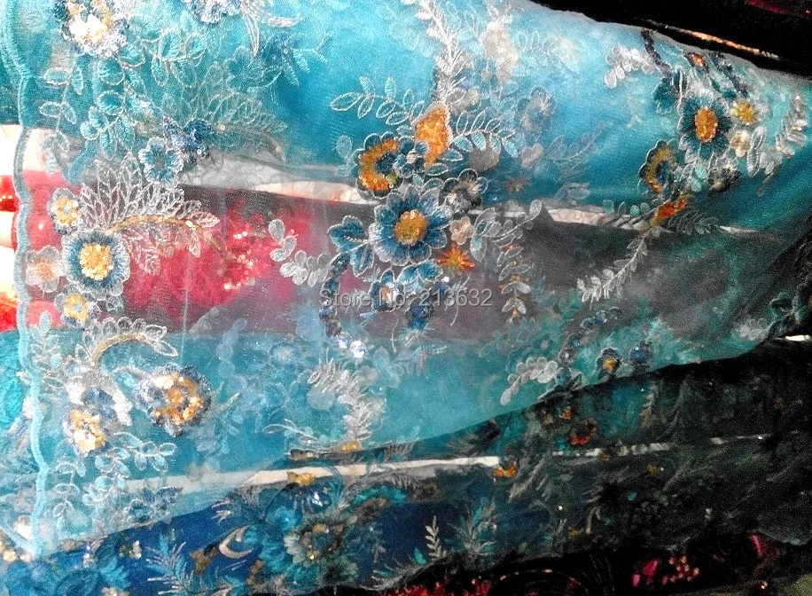 5 yard blue luxury Premium water soluble embroidered cloth hand work