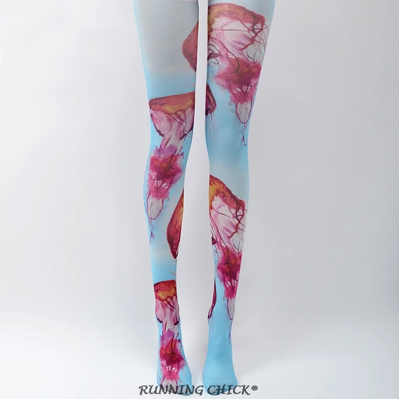

RUNNING CHICK Women Show Socks Harajuku Jellyfish Printed Pantyhose Spring And Autumn