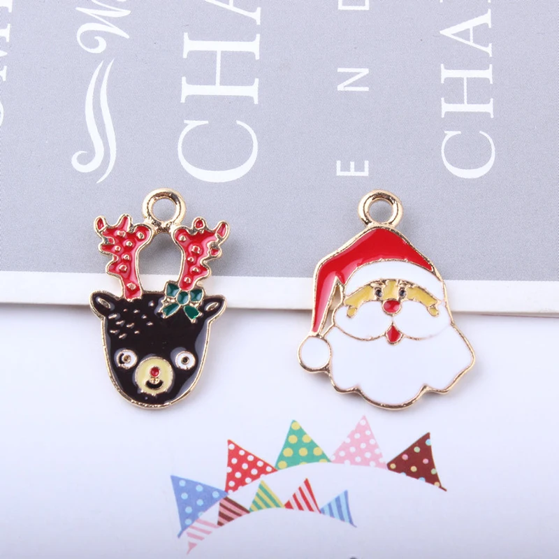 

10pcs Christmas Series Santa Claus Elk Enamel Charms Gold Tone Alloy Pendants Floatings Bracelets DIY Jewelry Accessories YZ488