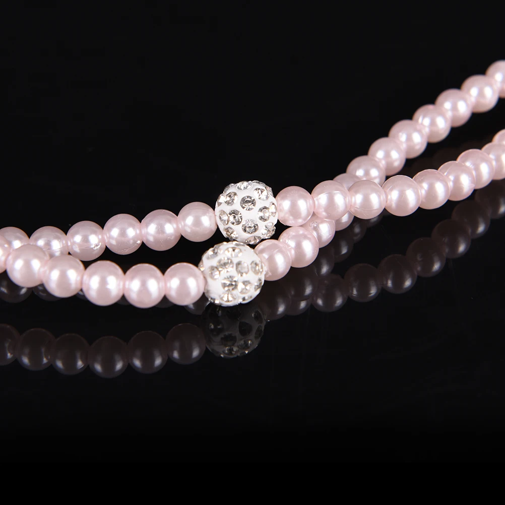 Wired earphones Pearl Necklace In-Ear Pink Rhinestone Jewelry Beads With Mic For Samsung Xiaomi Girls Gifts