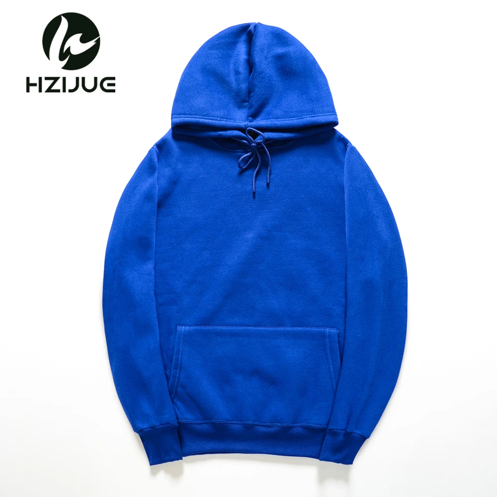 HZIJUE Brand Pure Color Blank Hoodie Male Blue Men's hoodies 2017 new