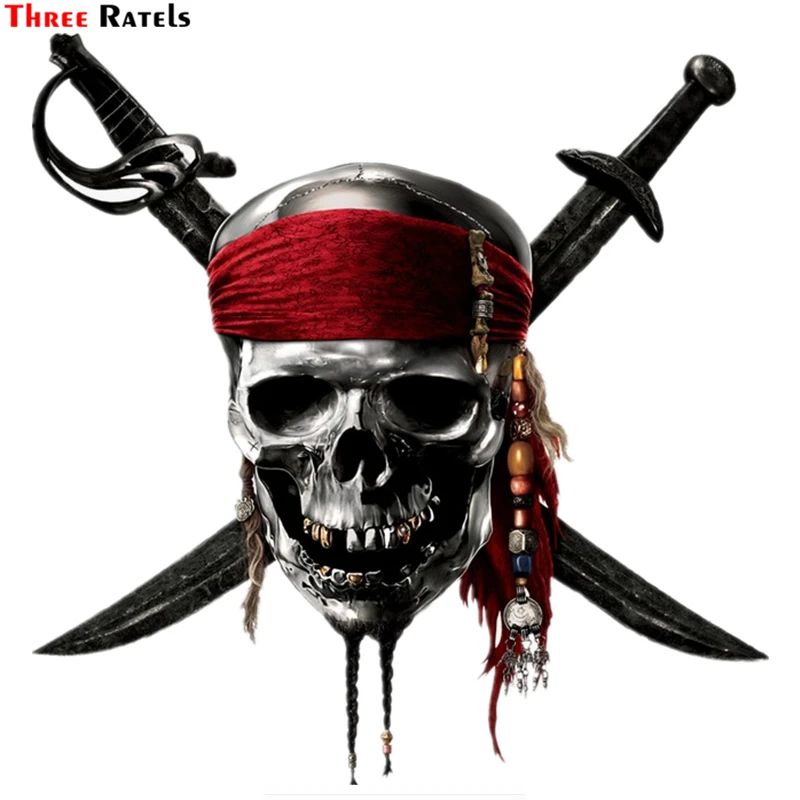 

Three Ratels TZ-1336#18.4*18cm pirate skull cranium knives car stickers funny car sticker auto decals