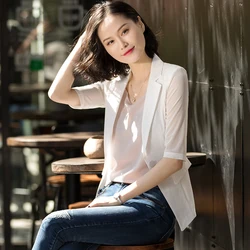 Summer small suit jacket women thin section 2019 new Slim short section cotton and linen mesh suit sleeve Summer small suit jacket women thin section 2019 new Slim short section cotton and linen mesh suit sleeve