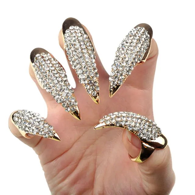Exaggerated fake nails 5pcs/set flat shape full covered diamond fake