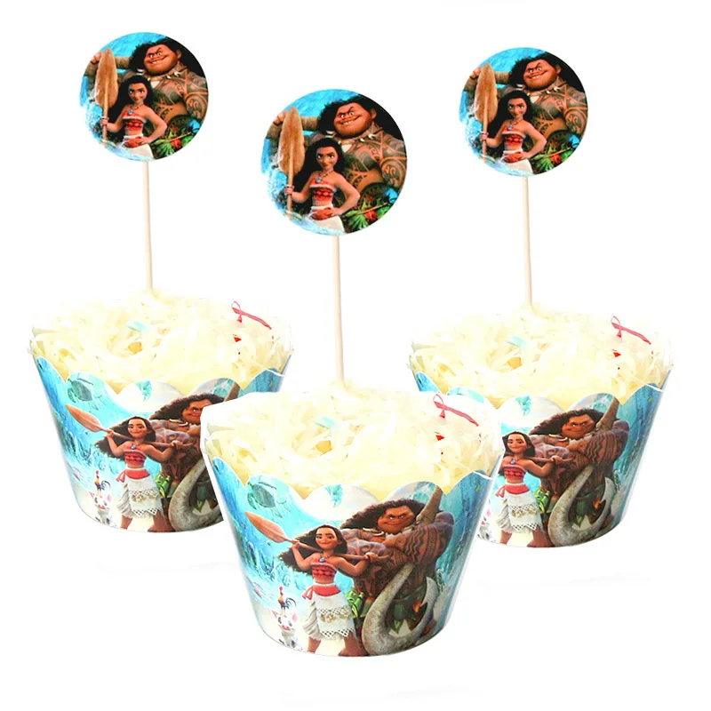 

Disney Brave Princess Moana Mickey Mouse Cupcake 12 topper+ 12wrapper for Kids boy girls Happy birthday party cake decoration