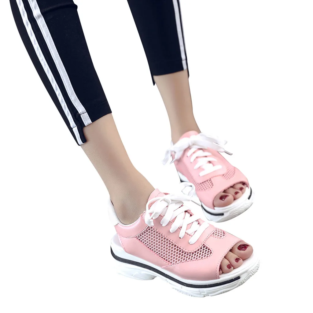 YOUYEDIAN сандалии Для женщин на толстом каблуке летние Женская Мода Повседневное из дышащего материала на шнуровке платформами, с открытым носком Босоножки# g4