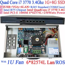 router mikrotik 1U server with six intel PCI-E 1000M 82574L Gigabit LAN Intel Quad-Core i7 3770 3.4G Mikrotik ROS 1G RAM 8G SSD